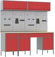 vidaXL Arbeitsschrankset mit Schubladen mit Speicher 10 stk. Rot