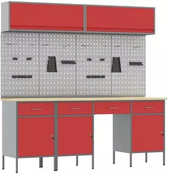 vidaXL Werkstattschrank-Set mit Schubladen, 10-tlg., rot (3321475)