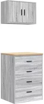 vidaXL Garagenschränke 2 Stk. Sonoma grau, Holzwerkstoff