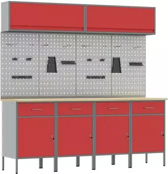 vidaXL Werkstattschrank-Set mit Schubladen & Stecktafel, 10-tlg., rot (3321487)