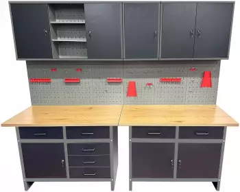 Prestige Works Werkstatt-Garagenschrank Set 6-teilig, 240cm, schwarz/grau