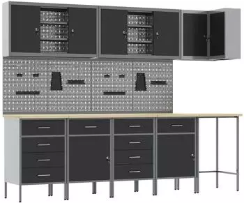 vidaXL Werkzeugschrank-Set mit Stecktafel 12-tlg. schwarz/grau (3321512)