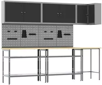 vidaXL Arbeitsschrankset mit Regal, 10-tlg., schwarz/grau (3321514)