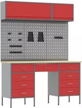 vidaXL Werkstattschrank-Set 8-tlg. mit Stecktafel, rot, MDF/Metall (3321463)