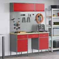 vidaXL Arbeitsschrankset mit Schubladen mit Speicher 8 stk. Rot