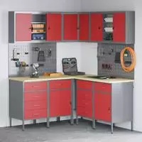 vidaXL Arbeitsschrankset mit Schubladen mit Regal 12 Stk. Rot und Grau