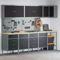 vidaXL Arbeitsschrankset mit Schubladen 12 Stk. Schwarz und Grau