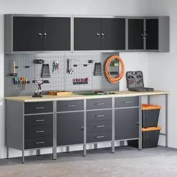 vidaXL Arbeitsschrankset mit 12 Schubladen, schwarz/grau (3321510)