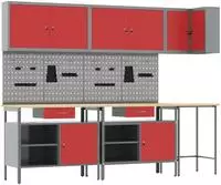 vidaXL Arbeitsschrankset mit Schubladen mit Regal 10 Stk. Rot und Grau