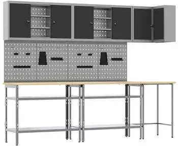 vidaXL Arbeitsschrankset mit Regal, 10-tlg., schwarz/grau (3321516)