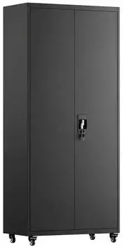 HomCom Metallschrank mit Rollen, abschlie&szlig;bar, verstellbare Ablagen, 40x80x180cm