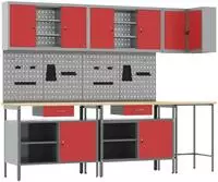 vidaXL Arbeitsschrankset mit Schubladen mit Regal 10 Stk. Rot und Grau