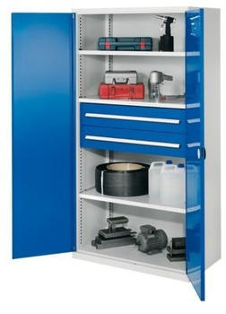 Certeo Business Equipment GmbH Certeo ohne Mitteltrennwand 1950 x 1000 x 600 mm Modell 42 RAL 7035/5010 Doppelwandtür 3 Fachböden verzinkt 2 Schubladen 175 mm