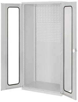 Certeo RasterPlan Lochplattenschrank mit Sichtfenstern HxBxT 1950 x 1000 x 600 mm Grau