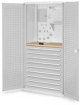 Certeo Business Equipment GmbH RasterPlan Lochplatteenschrank mit 9x Schubladen und Fachboden HxBxT 1950 x 1000 x 600 mm Grau