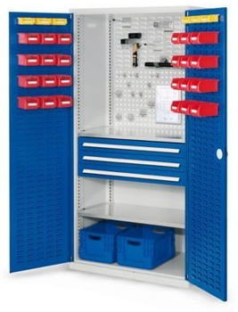 Certeo Business Equipment GmbH Certeo RasterPlan Schlitzplattenschrank mit Schubladen und Fachböden HxBxT 1950 x 1000 x 600 mm Blau