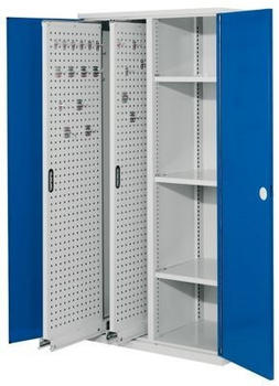 Certeo Business Equipment GmbH Certeo RasterPlan Vertikalschrank Modell 80 1950 x 1000 x 600 mm RAL 7035/5010 Doppelwandtür 2 Auszüge Lochplatten 3 Böden
