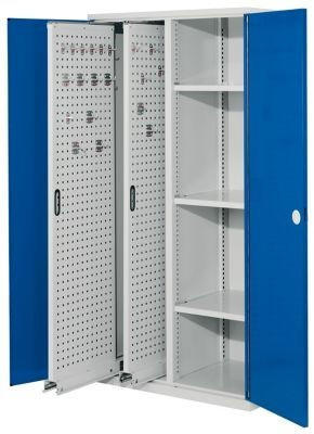 Certeo Business Equipment GmbH Certeo RasterPlan Vertikalschrank Modell 80 1950 x 1000 x 600 mm RAL 7035/5010 Doppelwandtür 2 Auszüge Lochplatten 3 Böden