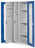 Schwerlastschrank, Sichtfenstert&uuml;ren, 2 Vertikalausz&uuml;ge, 3 Fachb&ouml;den, BxTxH...