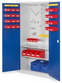 Certeo Business Equipment GmbH RasterPlan Werkzeugschrank Modell 5 500 H1950 x B1000 x T500 mm RAL 7035/5010 Türinnenseite: RasterPlan Schlitzplatten 2 Fachböden