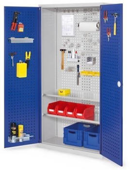 Certeo Business Equipment GmbH RasterPlan Werkzeugschrank Modell 5 410 H1950 x B1000 x T410 mm RAL 7035/5010 Türinnenseite: RasterPlan Lochplatten 2 Fachböden