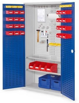 Certeo Business Equipment GmbH RasterPlan Werkzeugschrank Modell 5 410 H1950 x B1000 x T410 mm RAL 7035/5010 Türinnenseite: RasterPlan Schlitzplatten- 2 Fachböden