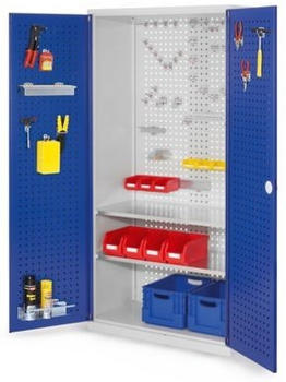 Certeo Business Equipment GmbH Certeo RasterPlan Werkzeugschrank Modell 5 500 H1950 x B1000 x T500 mm RAL 7035/5010 Türinnenseite: RasterPlan Lochplatten 2 Fachböden