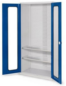 Certeo Business Equipment GmbH RasterPlan Werkzeugschrank Modell 5 500 H1950 x B1000 x T500 mm RAL 7035/5010 Sichtfenstertüren 2 Fachböden
