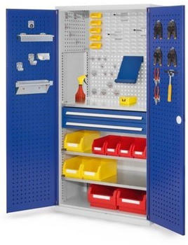 Certeo Business Equipment GmbH Certeo RasterPlan Lochplattenschrank mit Schubladen und Fachböden HxBxT 1950 x 1000 x 600 mm Blau