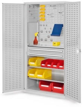 Certeo Business Equipment GmbH Certeo RasterPlan Schlitzplattenchrank mit Schubladen und Fachböden HxBxT 1950 x 1000 x 600 mm Grau