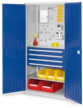 Certeo Business Equipment GmbH Certeo RasterPlan Schlitzplattenschrank mit 4x Schubladen und 2x Fachböden HxBxT 1950 x 1000 x 600 mm Blau