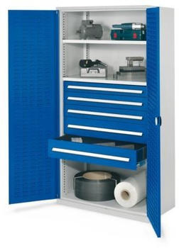 Certeo Business Equipment GmbH ohne Mitteltrennwand 1950 x 1000 x 600 mm Modell 44 RAL7035/5010 Türinnenseite: RasterPlan Schlitzplatten- 2 Fachböden verzinkt