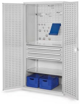 Certeo Business Equipment GmbH Certeo RasterPlan Schlitzplattenschrank mit Schubladen und Fachböden HxBxT 1950 x 1000 x 600 mm Grau