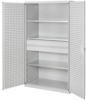 Certeo RasterPlan Großvolumenschrank 1950 x 1130 x 590 mm RAL 7035 Türinnenseite: RasterPlan Lochplatte 2 Schubladen 3 Böden