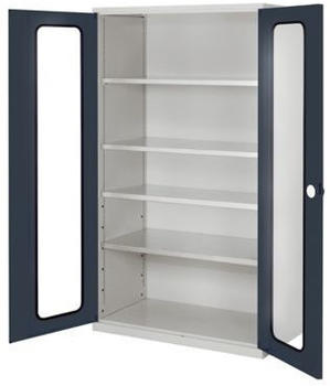 Certeo RasterPlan Großvolumenschrank 1950 x 1130 x 590 mm RAL 7035/7016 Sichtfenstertür 4 Böden