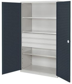 Certeo RasterPlan Großvolumenschrank 1950 x 1130 x 590 mm RAL 7035/7016 Türinnenseite: RasterPlan Lochplatten 3 Böden 3 Schubladen