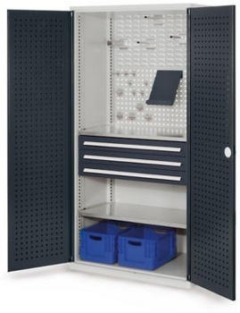 Certeo RasterPlan Lochplattenschrank mit Sichtfenster und Fachböden HxBxT 1950 x 1000 x 600 mm Anthrazit