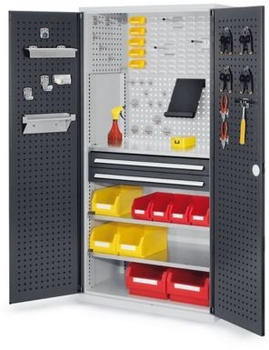 Certeo RasterPlan Lochplattenschrank mit Schubladen und Fachböden HxBxT 1950 x 1000 x 600 mm Anthrazit