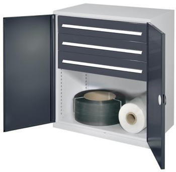 Certeo Schwerlast-Beistellschrank Modell 67 1110 x 1000 x 600 mm RAL 7035/7016 Doppelwandtüren 3 Scublade H 175 mm