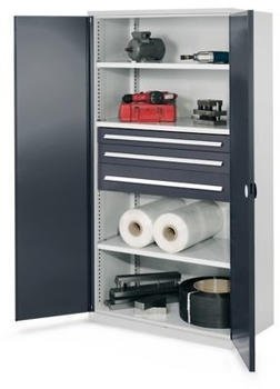 Certeo Business Equipment GmbH ohne Mitteltrennwand 1950 x 1000 x 600 mm Modell 46 RAL 7035/7016 Doppelwandtüren 3 Fachböden verzinkt 1 Schublade H 100 mm