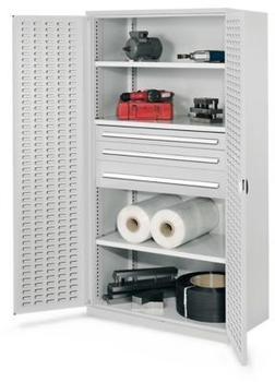 Certeo Business Equipment GmbH ohne Mitteltrennwand 1950 x 1000 x 600 mm Modell 46 RAL 7035 Türinnenseite: RasterPlan Schlitzplatte 3 Fachböden verzinkt 1
