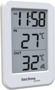 TechnoLine Funk-Thermometer Wetterstation weiss mit Innentemperatur, Außentemperatur und Uhrzeit (WS9172)
