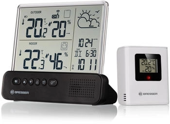Bresser Funkwetterstation mit Außensensor transparentem Display Temperatur Luftfeuchtigkeit Wecker (7007610)