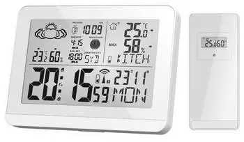 Miraval Moderne Design Funk- Funkwetterstation (Au&szlig;ensensor mit Aussensensor bennenbar Mondphase Sonnenaufgang 2 Alarme Hygrometer) Wei&szlig; (4-MV6233-2)