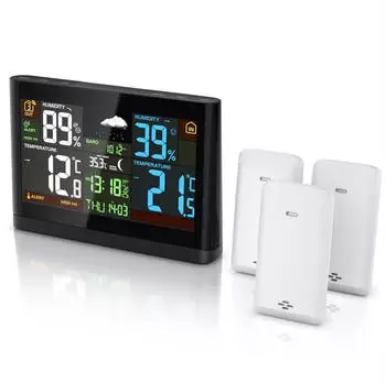 Bearware Funk Farbdisplay 3 Außensensoren DCF-Signal Luftdruck Barometer Wetterprognose Netzteil Anleitung (4620)