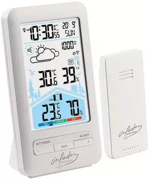 infactory Uhr mit : Funk- mit Außensensor Dual-Alarm-Wecker und Komfortindex (3-Kanal mit Funksensor Digitale Wanduhr) (ZX7621-944)
