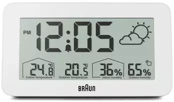 Braun BC13WP Digitale Wetterstation-Wecker, LCD-Display, wei&szlig; (BC13WP)