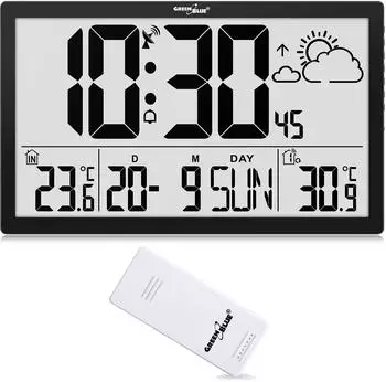 GreenBlue GB218 Wetterstation digitale Wanduhr mit Au&szlig;ensensor, LCD, DCF (GB218)