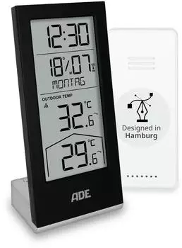 ADE WS2324 Wetterstation digital, Funk, Innen-/Au&szlig;entemperatur, schwarz (WS2324)