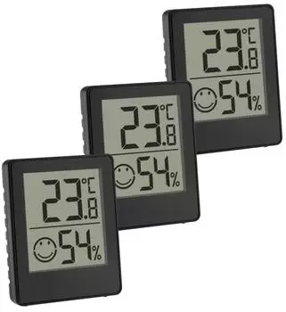 TFA Dostmann Digitales Thermo-Hygrometer, schwarz, 3er-Set (30.5039.01.03)